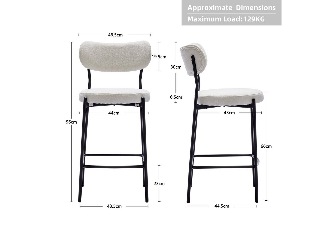 Duhome Barhocker (5411A1), Barstuhl 2er Set Tresenhocker Küchenhocker aus Schlingenstoff – Bild 3 von 5