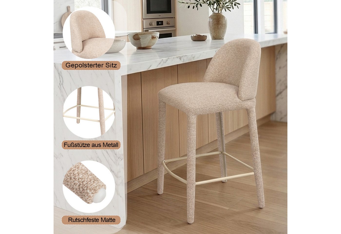 Duhome Barhocker (5520A1), 2er/4er Set, Barstuhl aus Bouclé – Bild 4 von 5
