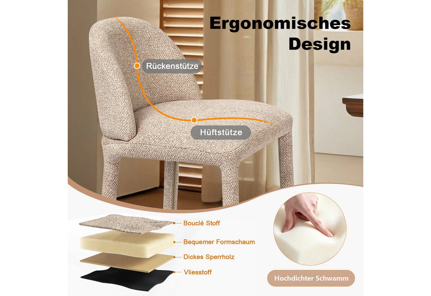 Duhome Barhocker (5520A1), 2er/4er Set, Barstuhl aus Bouclé – Bild 5 von 5