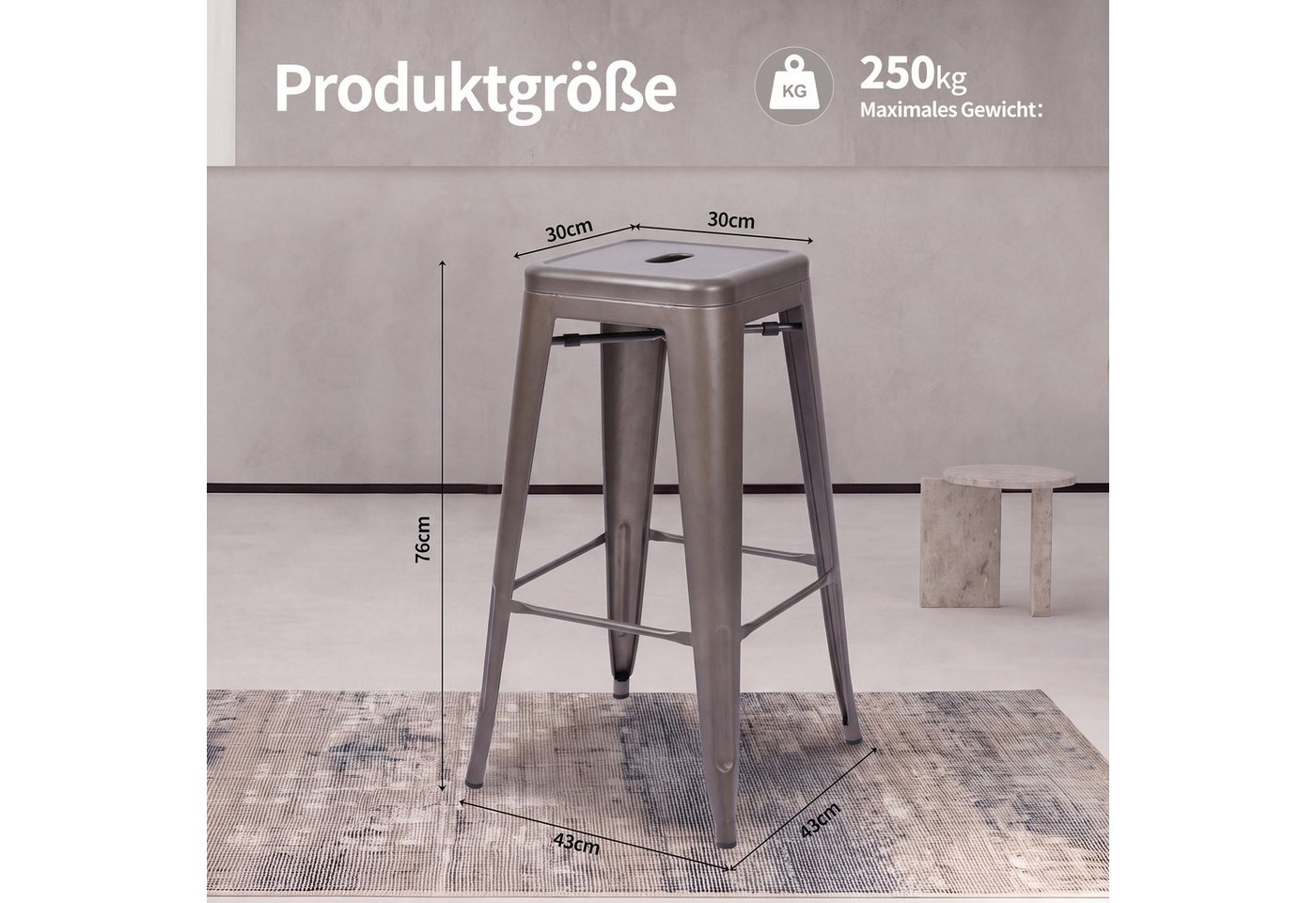 Duhome Barhocker (665D), Barstuhl Tresenhocker, Stapelbar Metall Bistrohocker mit Fußstütze – Bild 3 von 5