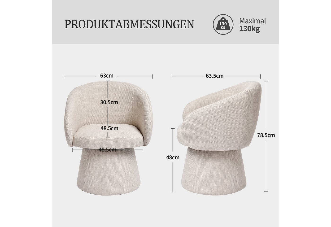 Duhome Esszimmerstuhl (7176A1), 360 Grad Drehbar Kegeldesign Polsterstuhl – Bild 3 von 5