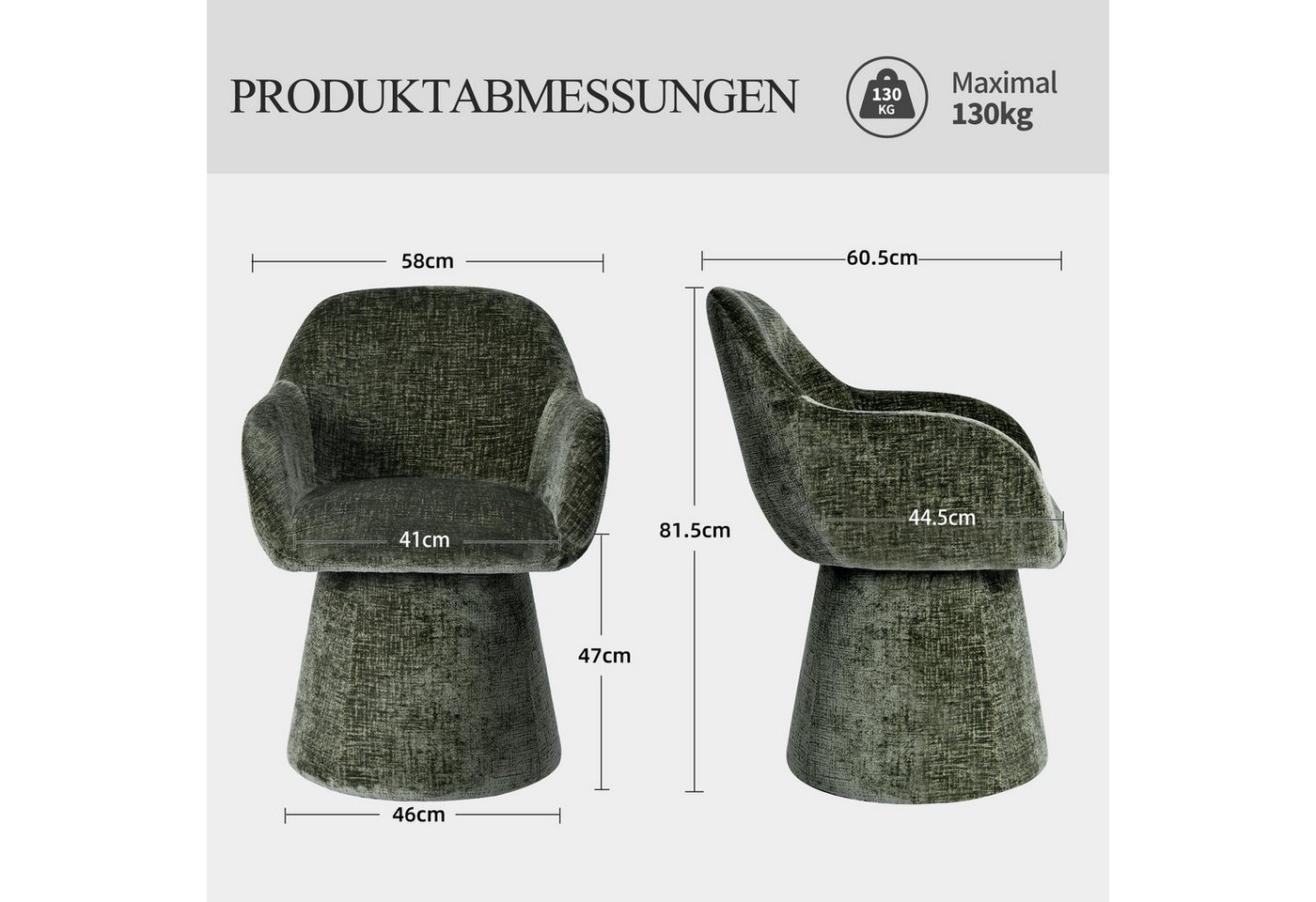 Duhome Esszimmerstuhl (7186A1), 360-Grad-Drehstuhl, Kegeldesign Polsterstuhl – Bild 3 von 5