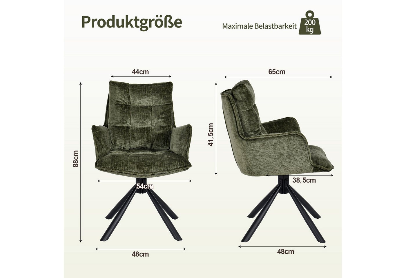 Duhome Esszimmerstuhl (8610A), 360° drehbar, Automatische Rückstellfunktion, Chenille-Stoff – Bild 3 von 5