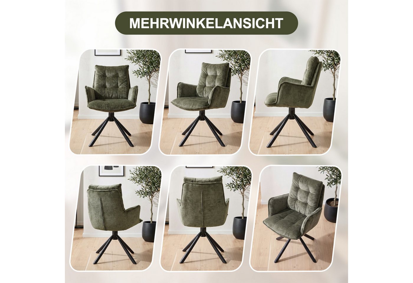 Duhome Esszimmerstuhl (8610A), 360° drehbar, Automatische Rückstellfunktion, Chenille-Stoff – Bild 4 von 5