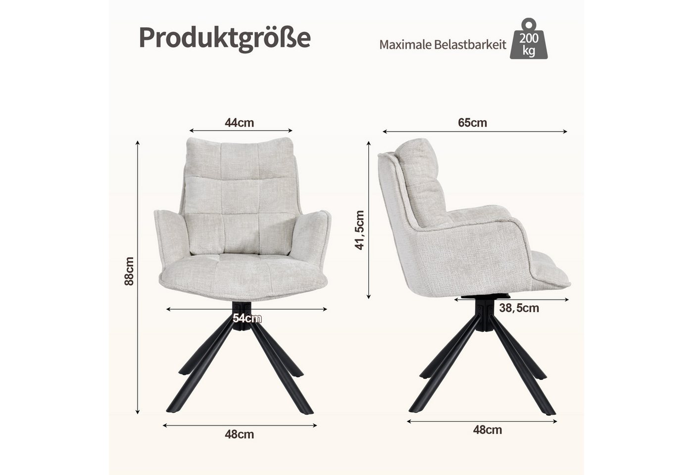 Duhome Esszimmerstuhl (8610A), 360° drehbar, Automatische Rückstellfunktion, Chenille-Stoff – Bild 3 von 5
