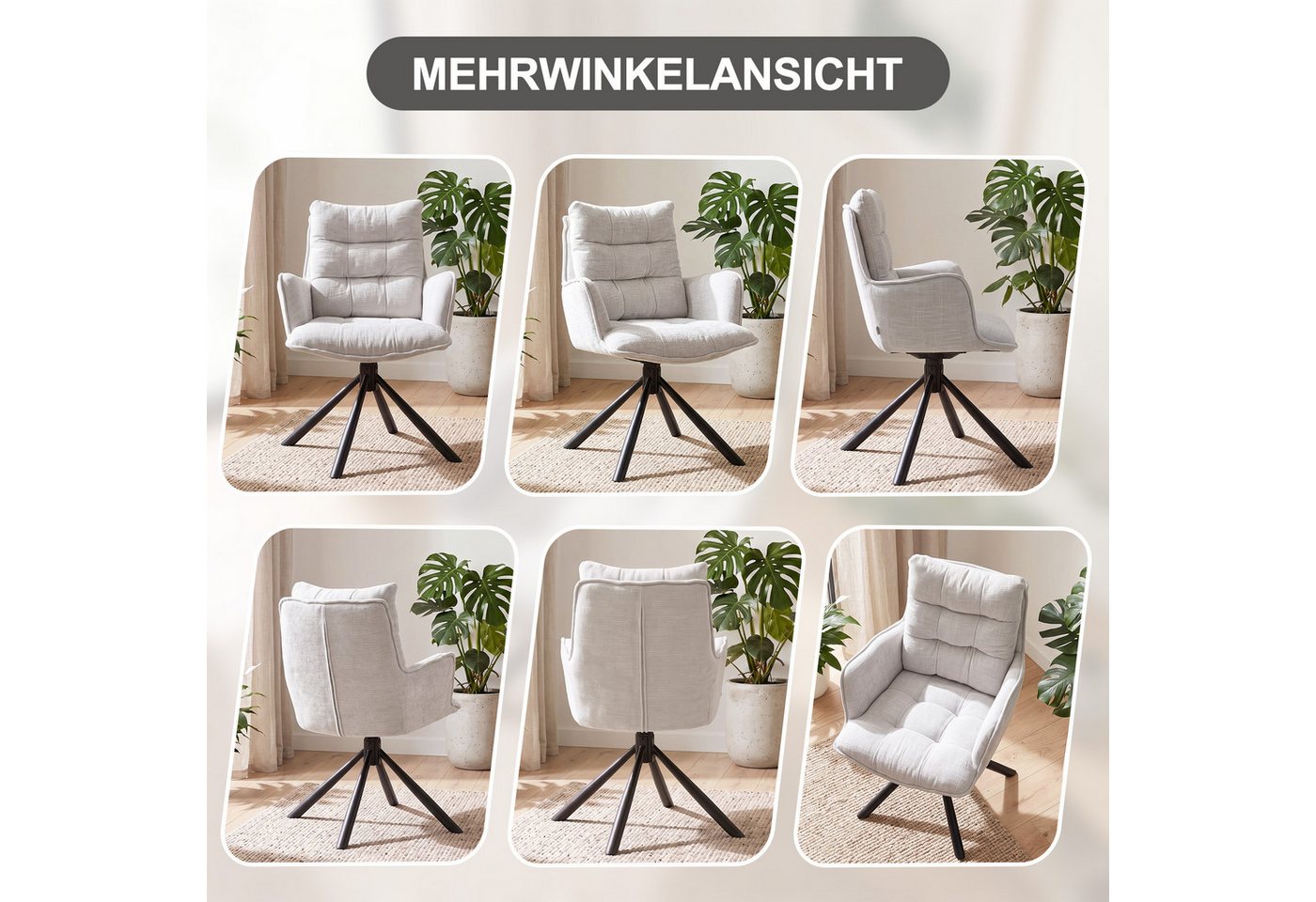 Duhome Esszimmerstuhl (8610A), 360° drehbar, Automatische Rückstellfunktion, Chenille-Stoff – Bild 4 von 5