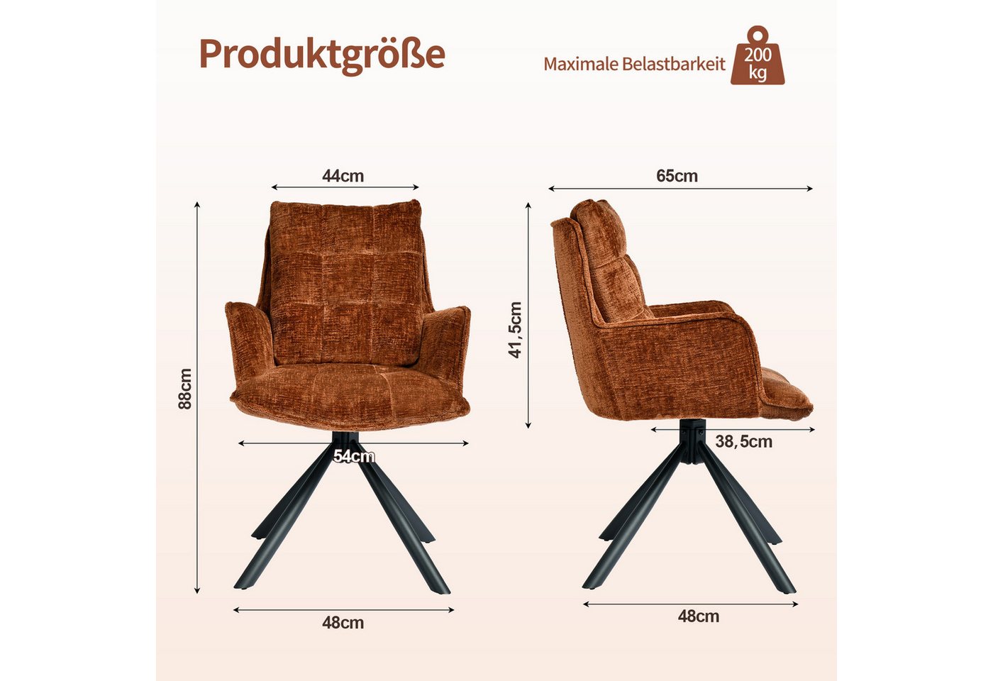 Duhome Esszimmerstuhl (8610A), 360° drehbar, Automatische Rückstellfunktion, Chenille-Stoff – Bild 3 von 5