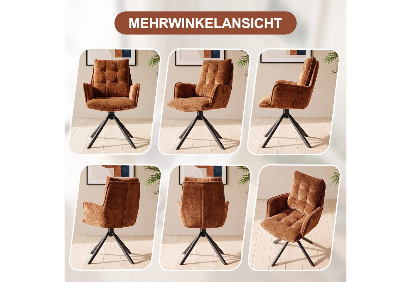 Duhome Esszimmerstuhl (8610A), 360° drehbar, Automatische Rückstellfunktion, Chenille-Stoff – Bild 4 von 5