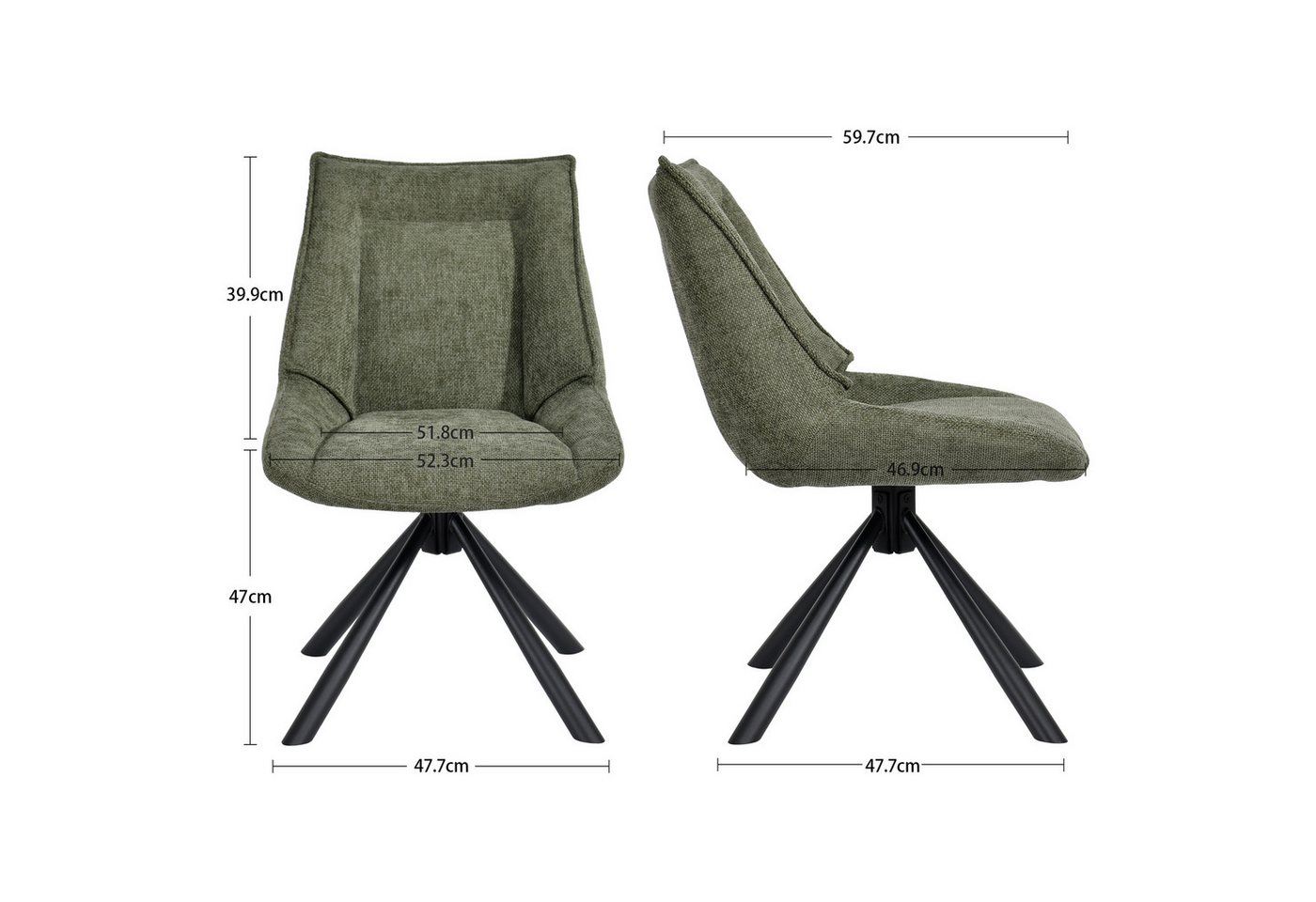 Duhome Esszimmerstuhl (8626A), 180° drehbar, Automatische Rückstellfunktion, Chenille-Stoff – Bild 2 von 5