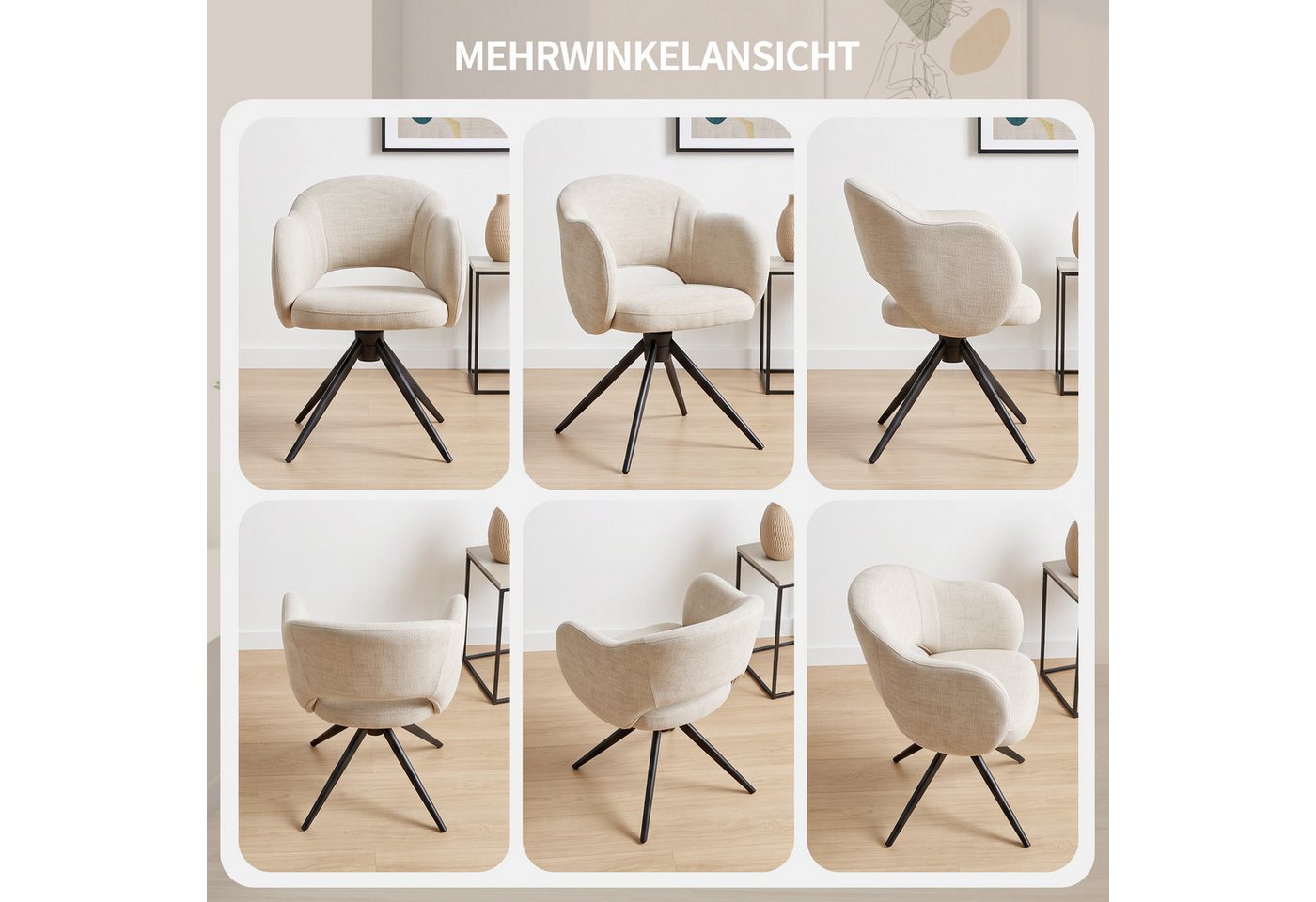 Duhome Esszimmerstuhl (9-235F), 2er Set Esszimmerstühle 180° drehbar mit Rückholautomatik, Chenille – Bild 5 von 5