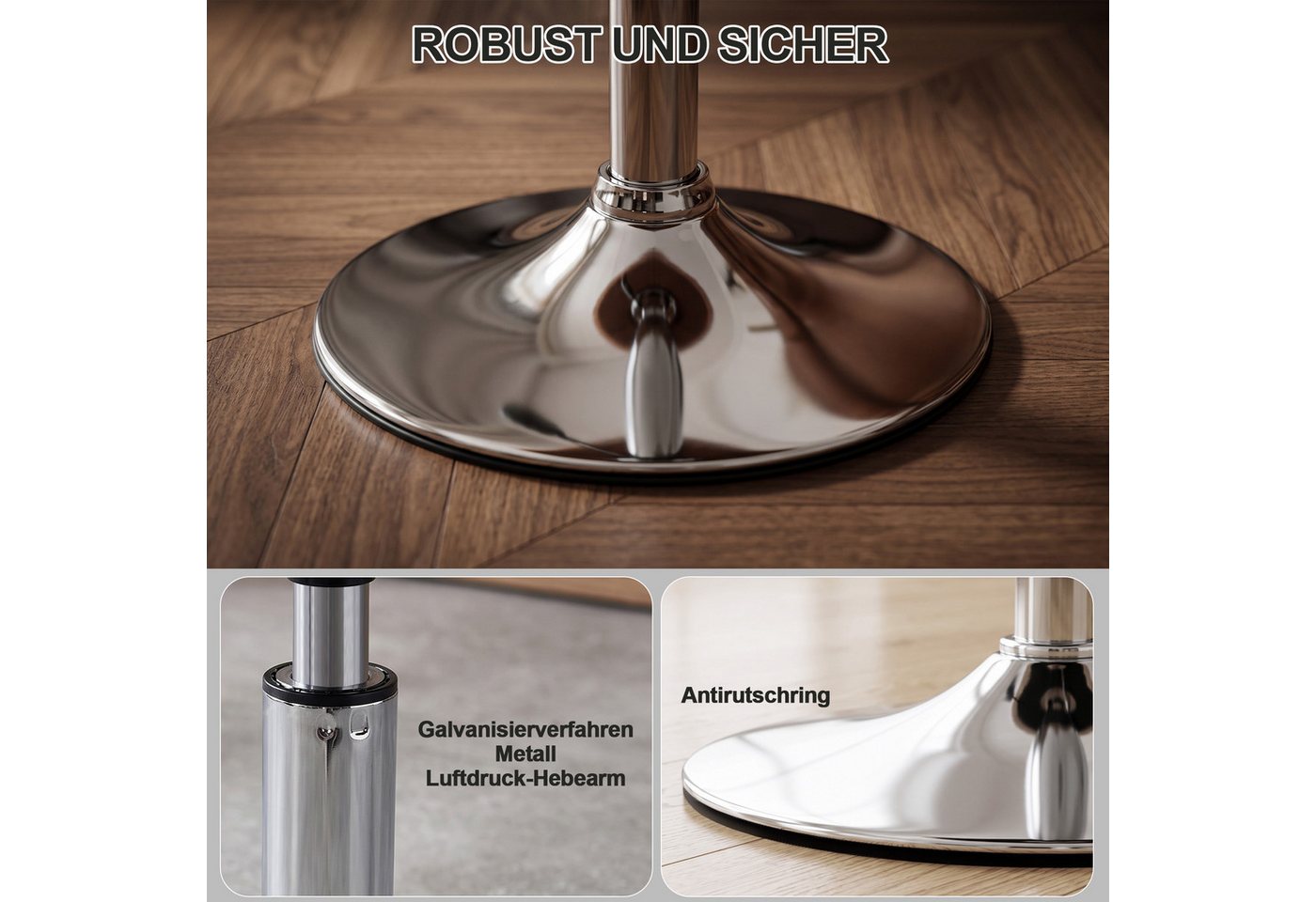 Duhome Hocker (428), Drehhocker Sitzhocker Rund Rollhocker Schminkhocker Höhenverstellbar – Bild 5 von 5