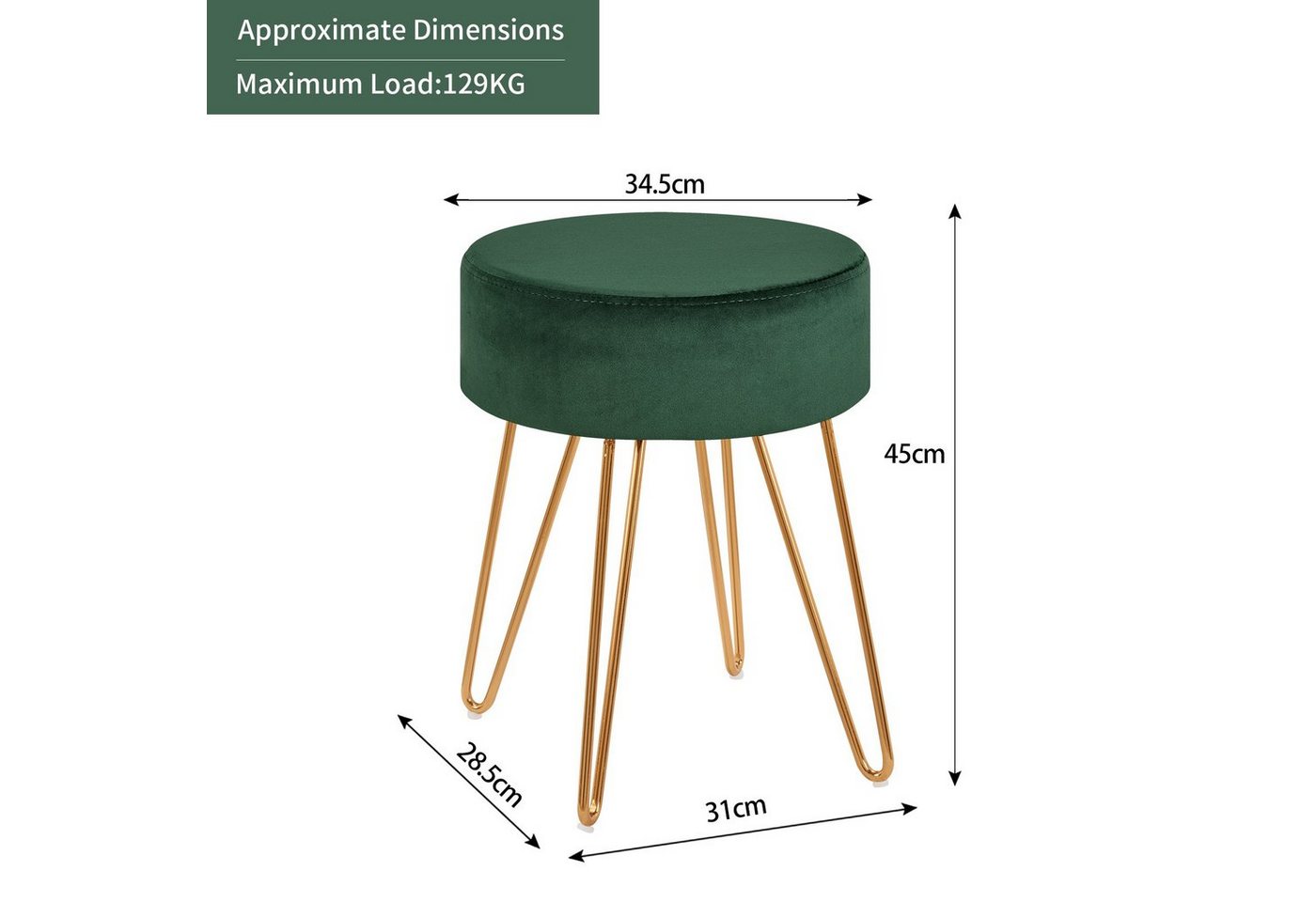Duhome Hocker (9111), Sitzhocker Rund Hocker Samt oder Stoff Lederoptik Schemel Metallbeine – Bild 2 von 5