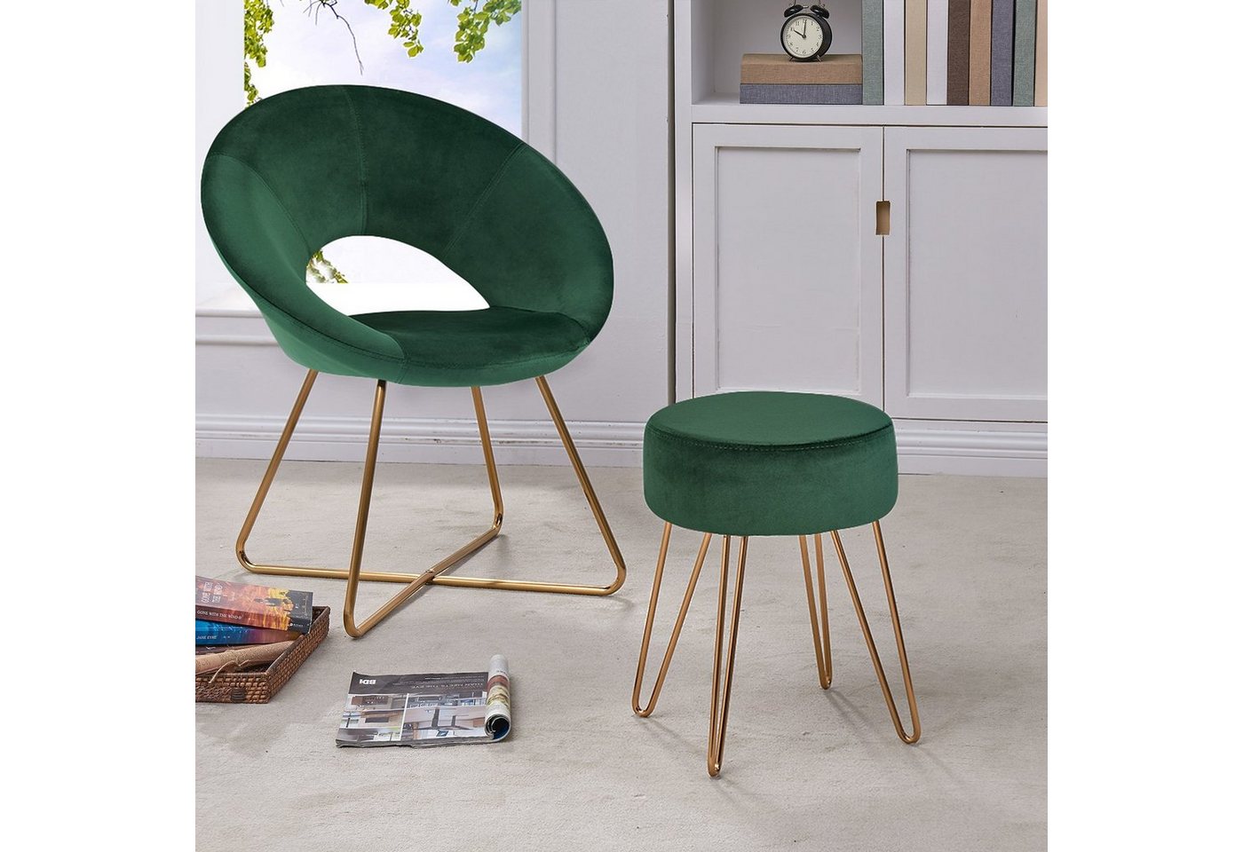 Duhome Hocker (9111), Sitzhocker Rund Hocker Samt oder Stoff Lederoptik Schemel Metallbeine – Bild 5 von 5