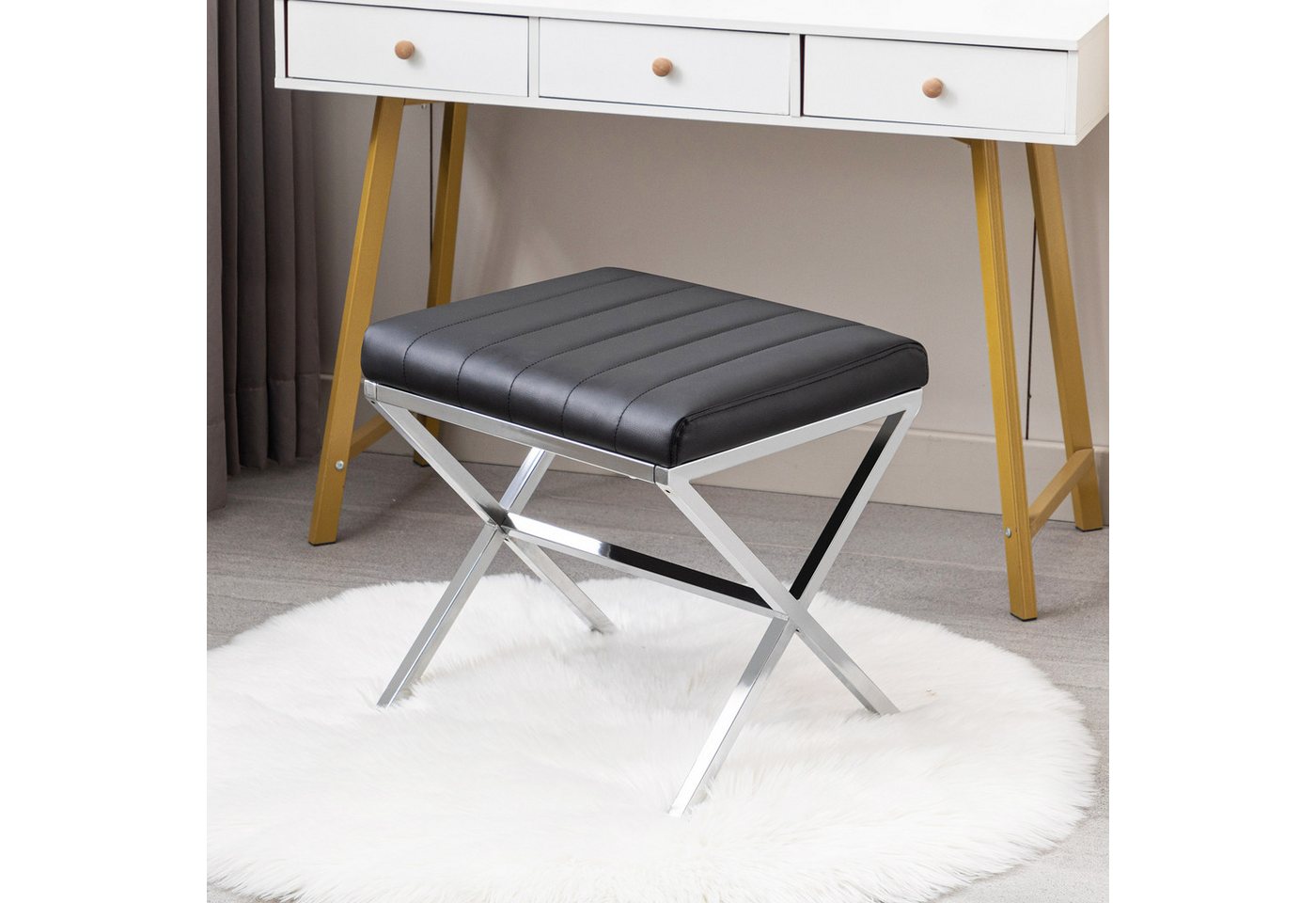 Duhome Hocker (9196A1), Sitzhocker Polsterhocker Fußhocker Gepolstert Hocker aus Kunstleder – Bild 2 von 5