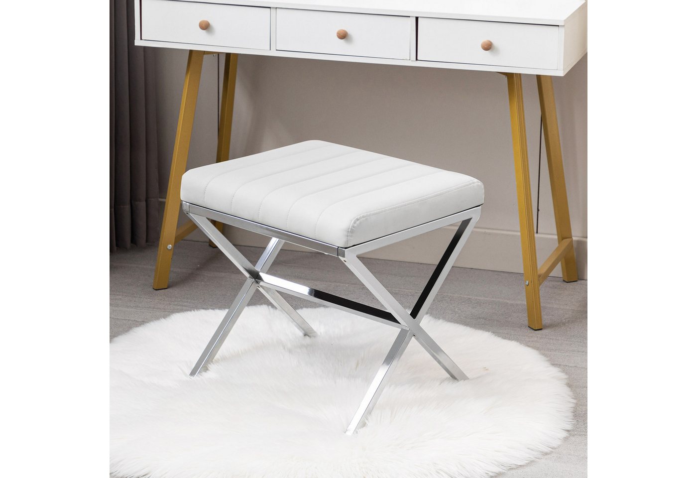 Duhome Hocker (9196A1), Sitzhocker Polsterhocker Fußhocker Gepolstert Hocker aus Kunstleder – Bild 2 von 5