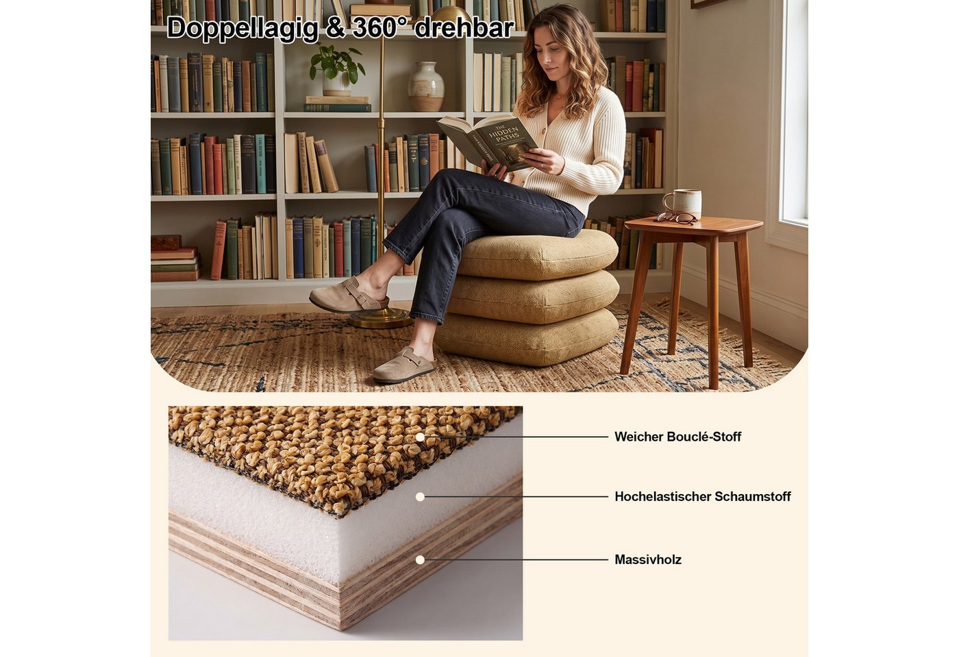 Duhome Hocker (9272D1), Bouclé Stoff, 360° Drehbar, Modern – Bild 5 von 5
