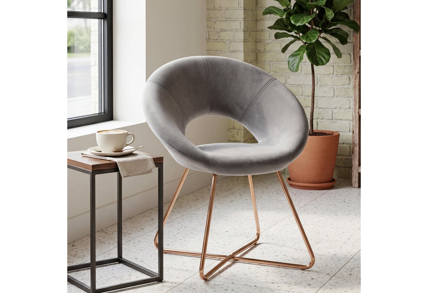 Duhome Loungesessel (439D), Esszimmerstuhl Wohnzimmerstuhl, Samt Polsterstuhl, Gold Metallbeine – Bild 2 von 5
