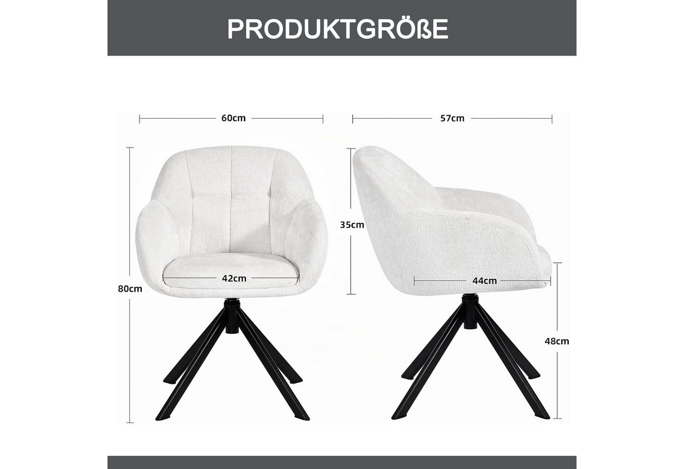 Duhome Loungesessel (9-213A), Armlehnstuhl aus Chenille-Stoff, Schminktisch Stuhl 360° drehbar – Bild 3 von 5