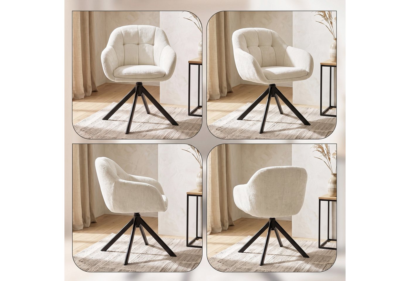 Duhome Loungesessel (9-213A), Armlehnstuhl aus Chenille-Stoff, Schminktisch Stuhl 360° drehbar – Bild 5 von 5