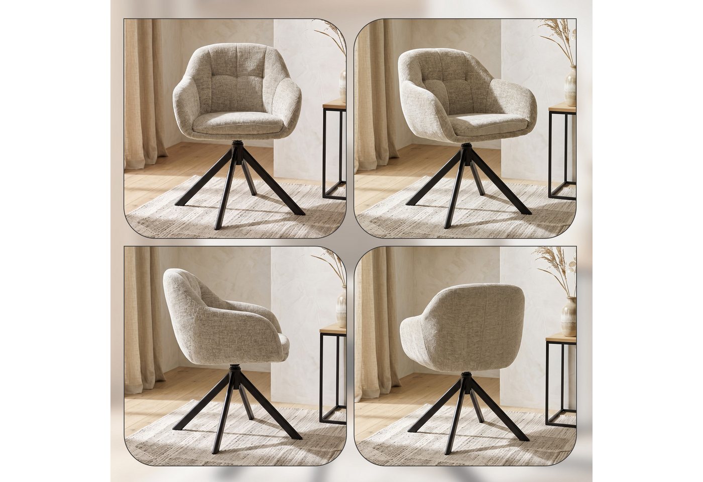 Duhome Loungesessel (9-213A), Armlehnstuhl aus Chenille-Stoff, Schminktisch Stuhl 360° drehbar – Bild 5 von 5