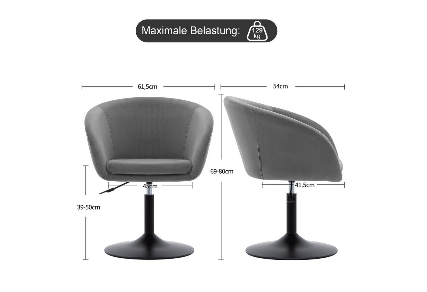 Duhome Loungesessel (WY440), Schminkstuhl Cocktailsessel Drehstuhl Höhenverstellbar mit Armlehne – Bild 2 von 5