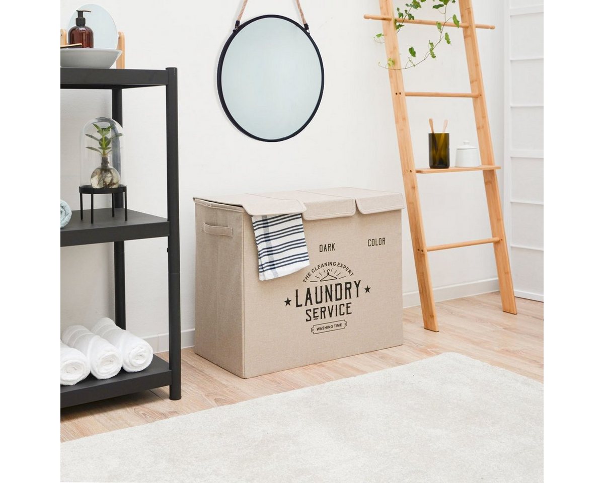 DuneDesign Wäschekorb 3 Fächer mit Deckel - 84L Wäschesortierer - 60x30x50 Wäschesammler, Wäschebox Faltbar - Wäschetruhe Aufbewahrungskorb - Schlafzimmer & Bad – Bild 2 von 5
