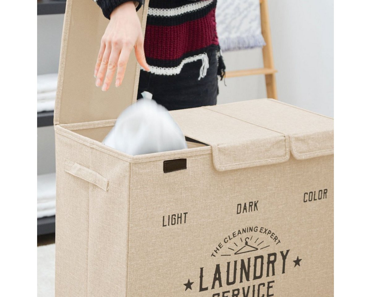 DuneDesign Wäschekorb 3 Fächer mit Deckel - 84L Wäschesortierer - 60x30x50 Wäschesammler, Wäschebox Faltbar - Wäschetruhe Aufbewahrungskorb - Schlafzimmer & Bad – Bild 5 von 5