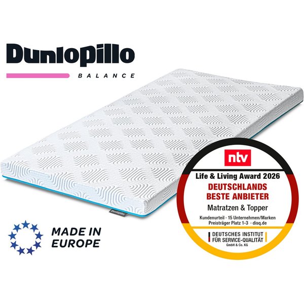 Dunlopillo, Topper Balance, Premium Gelschaumtopper 90x200 & 140x200 cm, 7 cm hoch, Gelschaum, punktgenaue Körperanpassung, unterstützt ergonomische Liegepositi