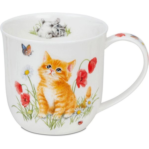 Dunoon Tasse Kaffeetasse 450 ml Cumbrae Kittens Becher Bone China mit Katzenmotiv, 1-tlg., Porzellan, Spülmaschinengeeignet