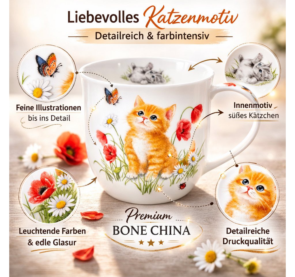 Dunoon Tasse Kaffeetasse 450 ml Cumbrae Kittens Becher Bone China mit Katzenmotiv, 1-tlg., Porzellan, Spülmaschinengeeignet – Bild 2 von 4