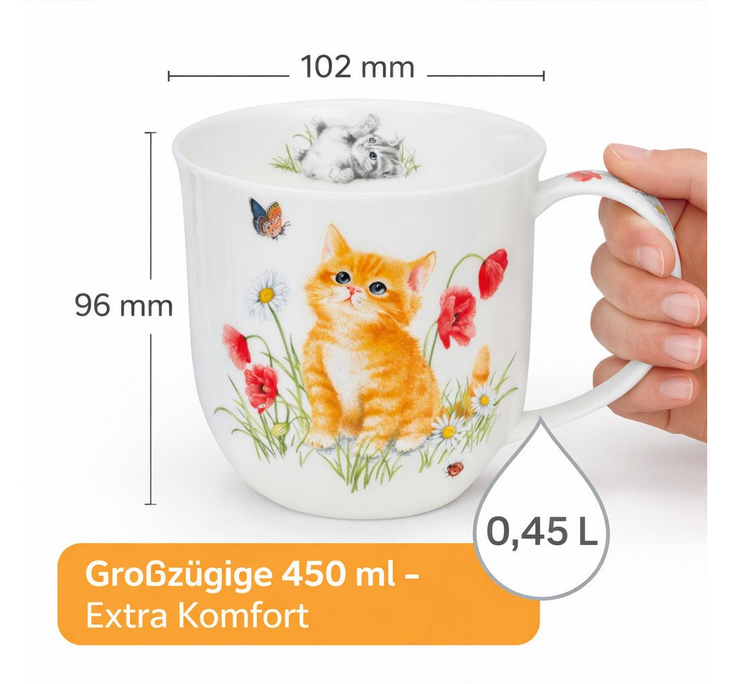 Dunoon Tasse Kaffeetasse 450 ml Cumbrae Kittens Becher Bone China mit Katzenmotiv, 1-tlg., Porzellan, Spülmaschinengeeignet – Bild 3 von 4