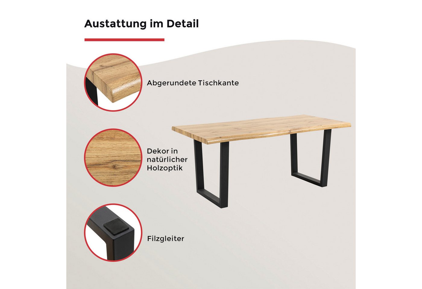 Duo Collection Baumkantentisch Tisch Thea, Massives Kufengestell aus Metall, Belastbarkeit bis 100 kg – Bild 3 von 5
