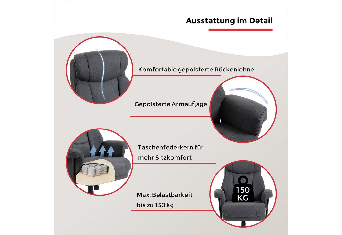 Duo Collection Chefsessel Mauro XXL, Belastbarkeit bis zu 150 kg – Bild 5 von 5