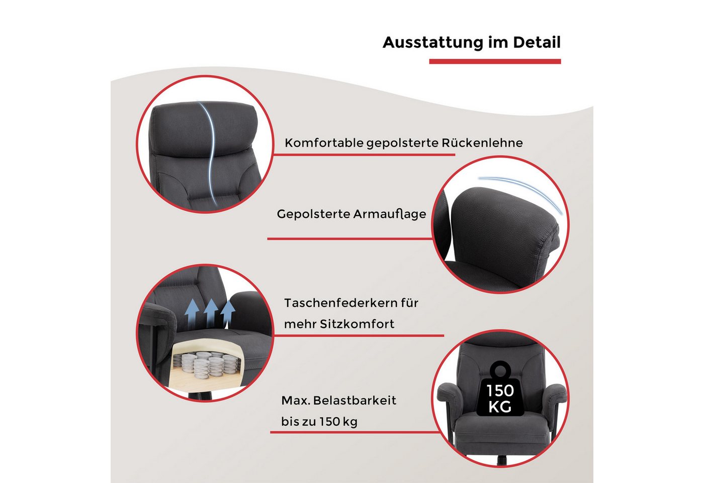 Duo Collection Chefsessel Tiago XXL, Belastbarkeit bis zu 150 kg, Taschenfederkern im Sitz – Bild 3 von 5