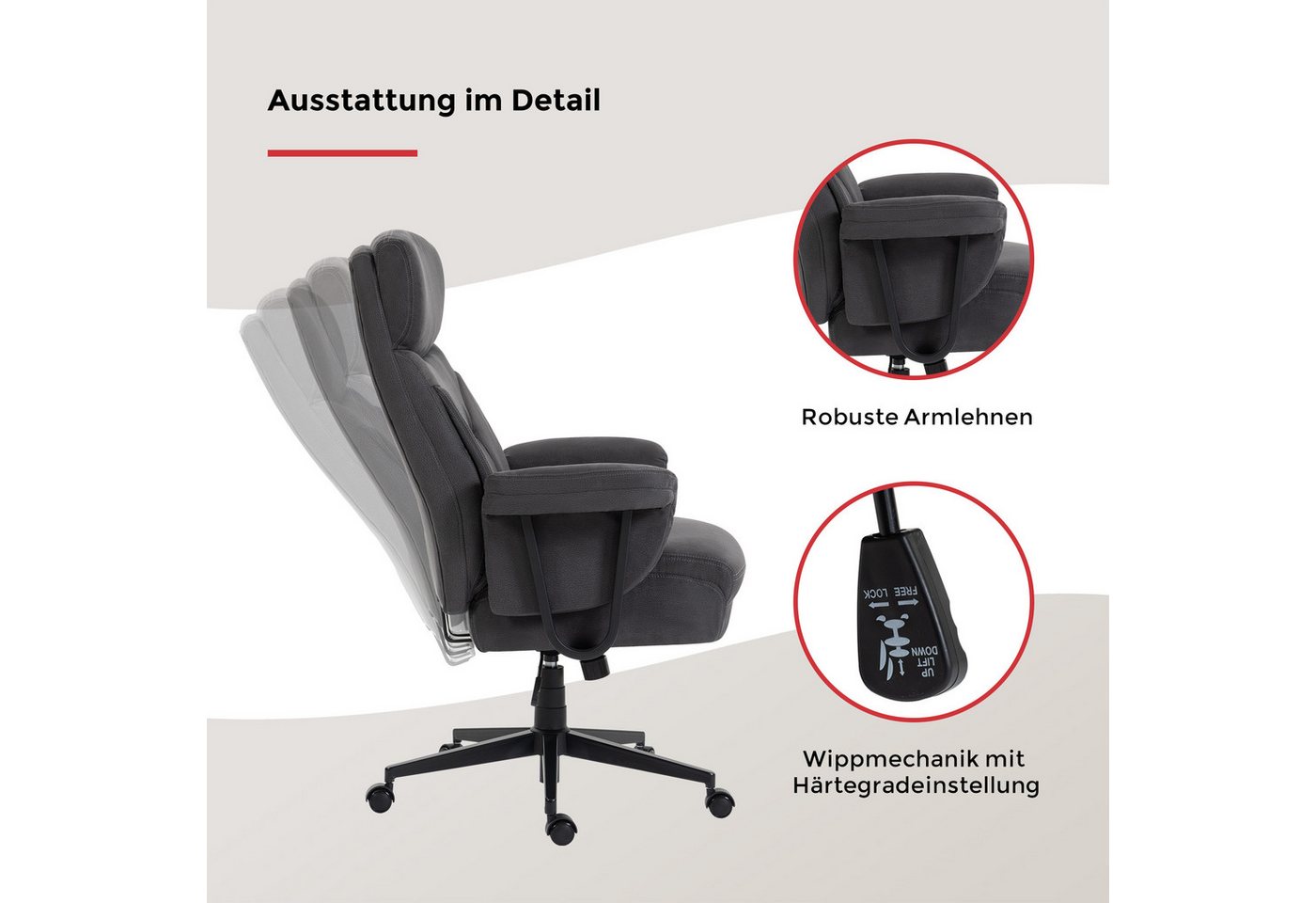 Duo Collection Chefsessel Tiago XXL, Belastbarkeit bis zu 150 kg, Taschenfederkern im Sitz – Bild 4 von 5
