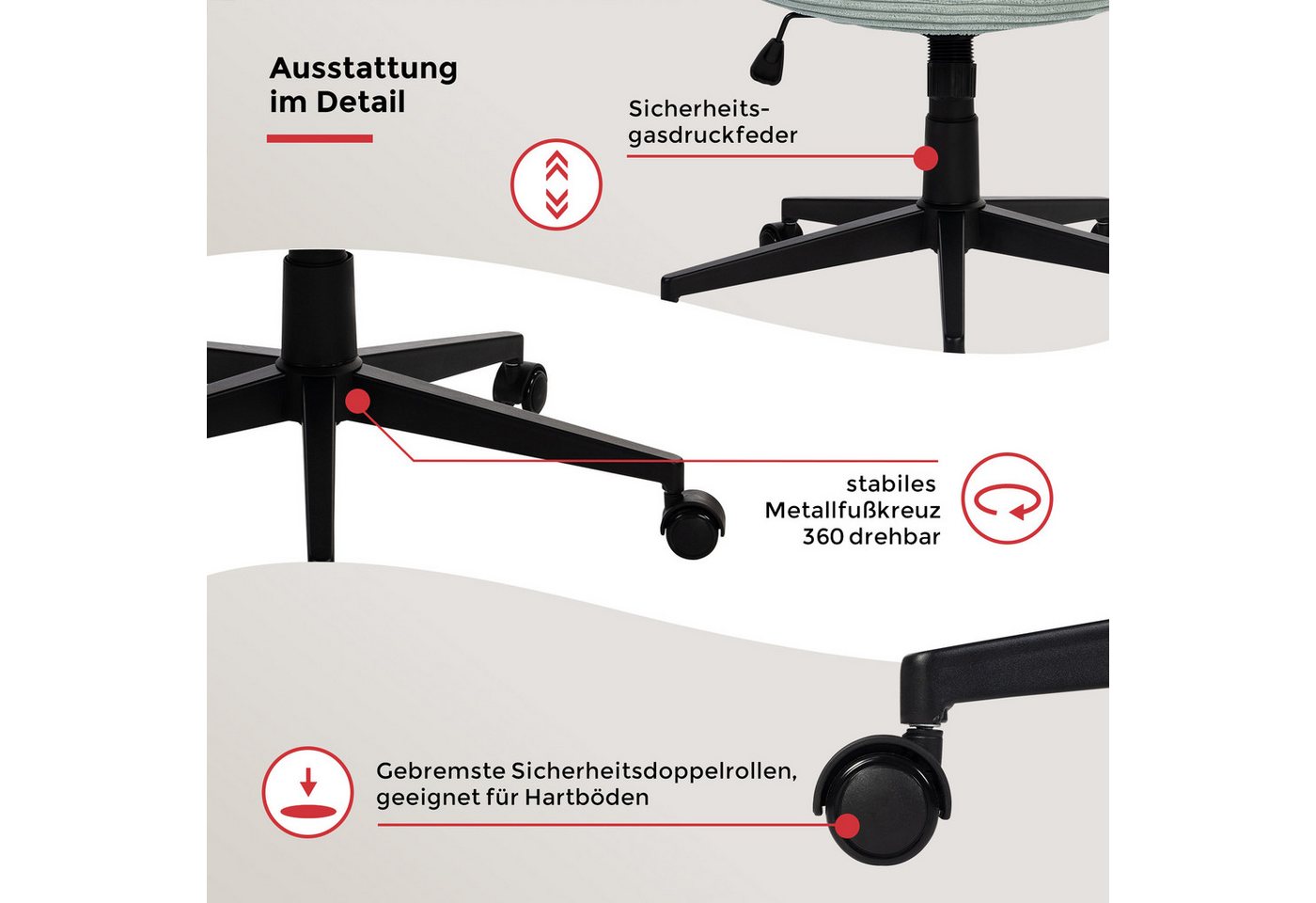 Duo Collection Drehstuhl Tilo (1 St), Sitzhöhenverstellung, Wippmechanik, Sicherheitsdoppelrollen – Bild 5 von 5
