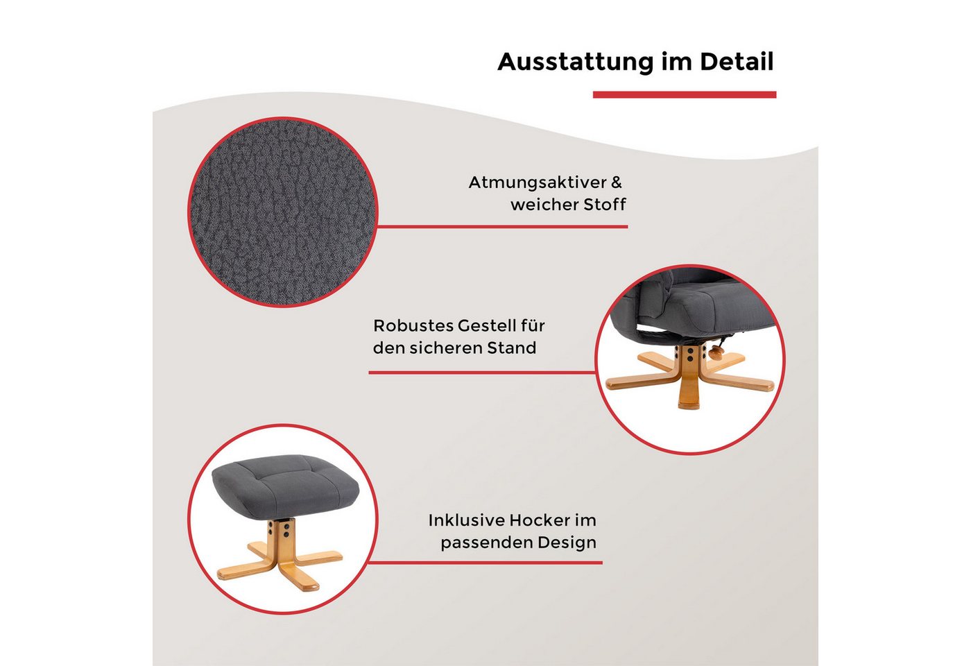 Duo Collection TV-Sessel Bordeaux, mit Hocker und Relaxfunktion, 360 Grad drehbar – Bild 3 von 5