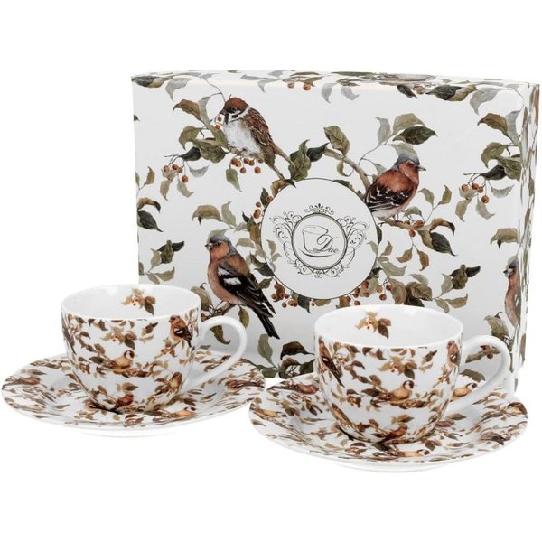 Duo-Gift Espressotasse Set mit Untertassen, Sommer, Frühling, Herbst, Winter, Tasse Motiv, 4-tlg., Porzellan, 2 Espressotassen ca. 90 ml mit Untertassen Birdies