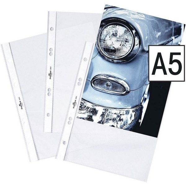 DURABLE Prospekthülle, 25 Stück, glasklar, Format A5, 6-fach-Lochung, oben offen