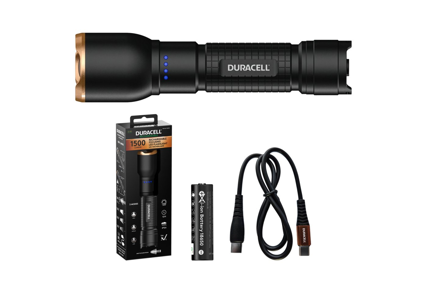 Duracell LED Taschenlampe DF1500R, aufladbar USB-C in & out – Bild 4 von 5