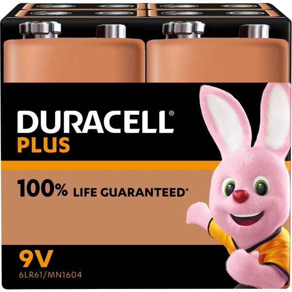 Duracell Plus 9V Block Alkaline 100% Life guaranteed 4er Blister Batterie