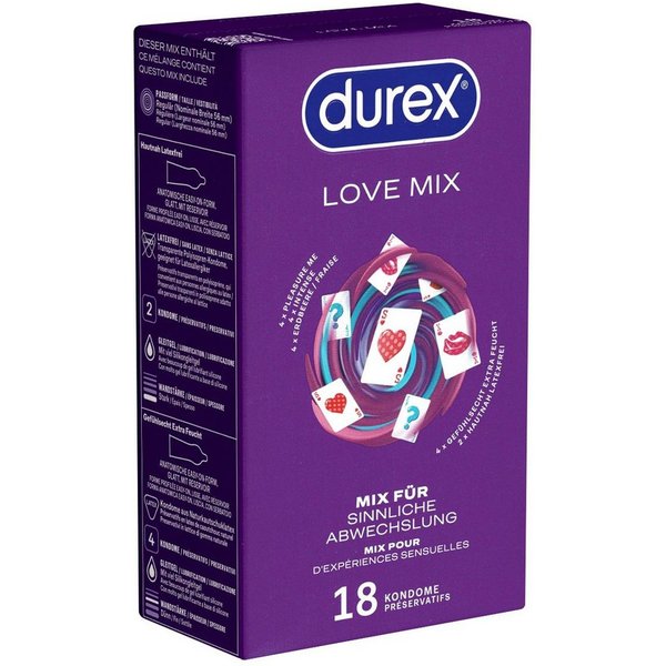 durex Kondome Love Mix Packung mit, 18 St., Markenkondome im Mix für überraschende Abwechslung