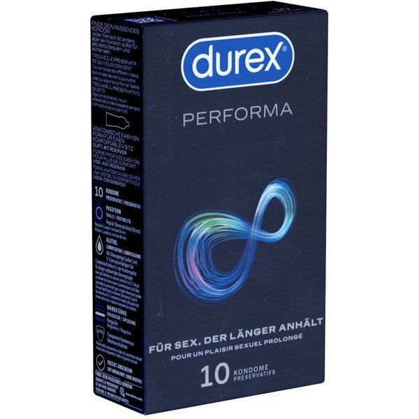durex Kondome Performa Packung mit, 10 St., ausdauernde Markenkondome für einen längeren Liebesakt
