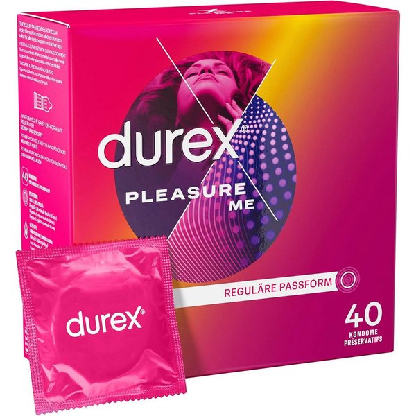 durex Kondome Pleasure Me Mit Noppen & Rippen & anatomischer Easy-On-Form Vorratspack, 40 St.