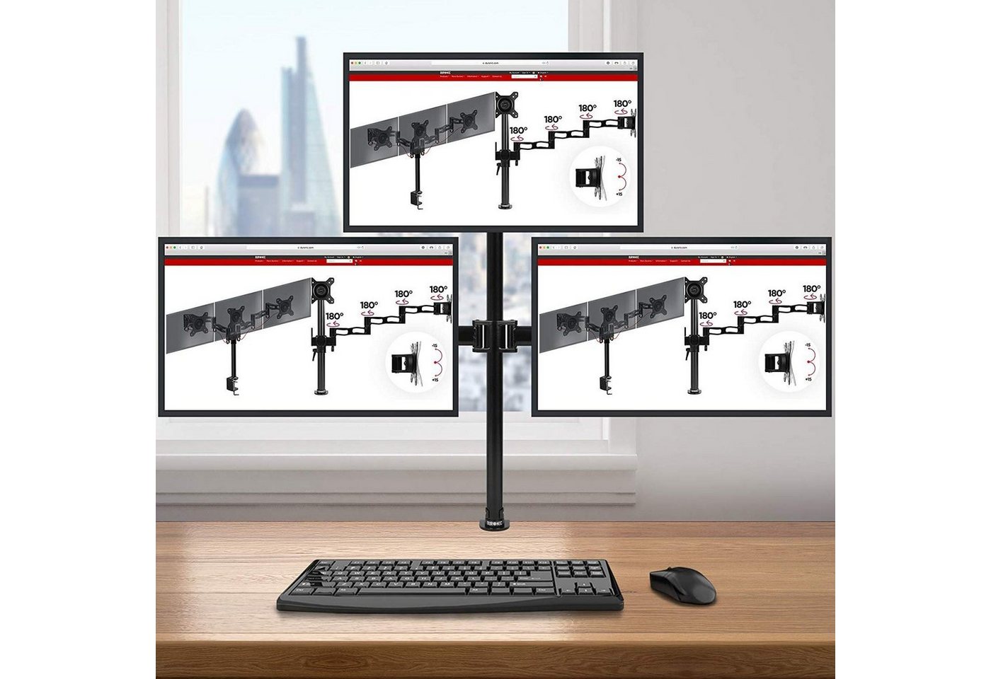 Duronic Monitorständer, (DM253 Monitorarm, Monitor Halterung 3 Bildschirme bis 27" Zoll) – Bild 2 von 5