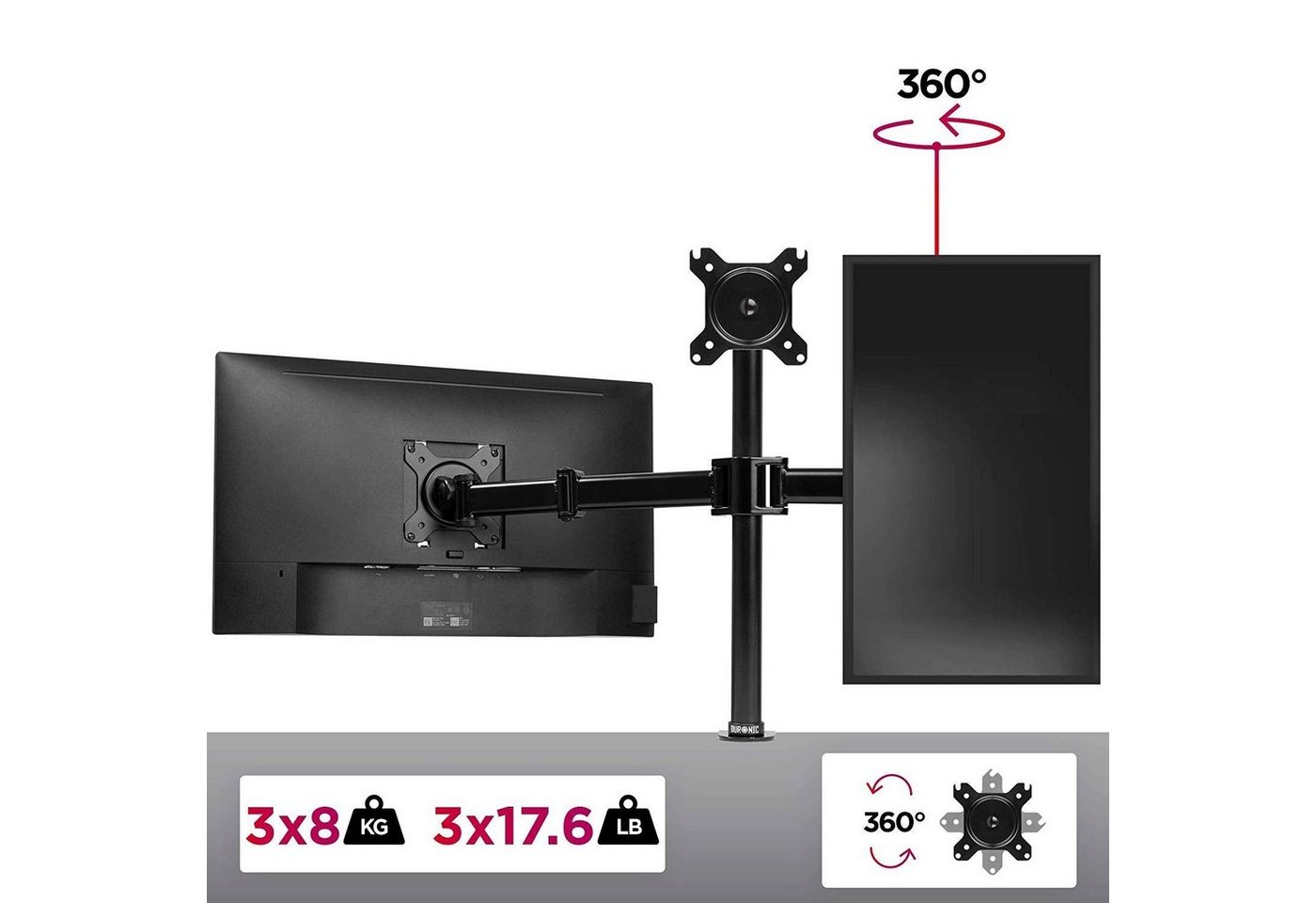 Duronic Monitorständer, (DM253 Monitorarm, Monitor Halterung 3 Bildschirme bis 27" Zoll) – Bild 4 von 5