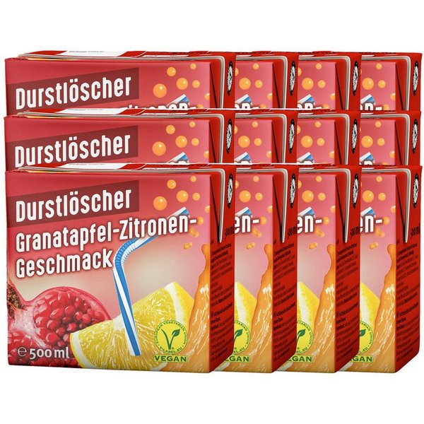 DURSTLOESCHER Softgetränk, Durstlöscher Granatapfel Zitrone fruchtige Erfrischung 500ml 12er Pack