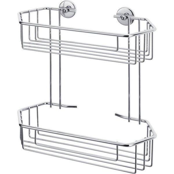tesa Duschablage 1x tesa baath Plus Duschkorb doppelt, Komplett-Set 2-tlg., chrom 12,5 cm : 27 cm : 27,8 cm