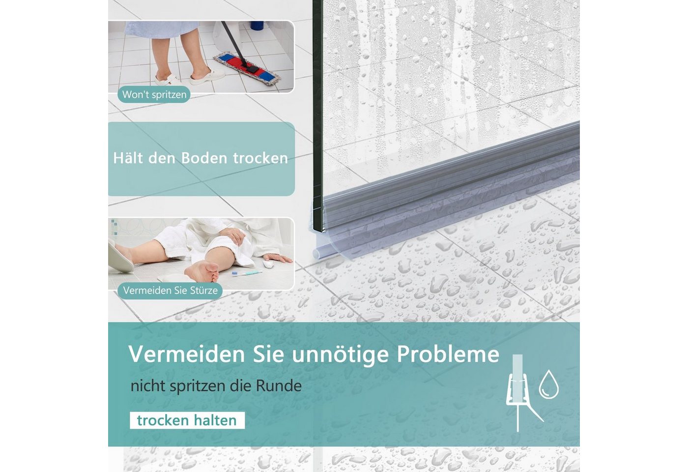 EMKE Duschdichtung EMKE Ersatzdichtung Wasserabweiser Duschdichtung, L: 80 cm, Schwallschutz Duschkabine, Abdichtung für Ihre Duschtür – Bild 2 von 5