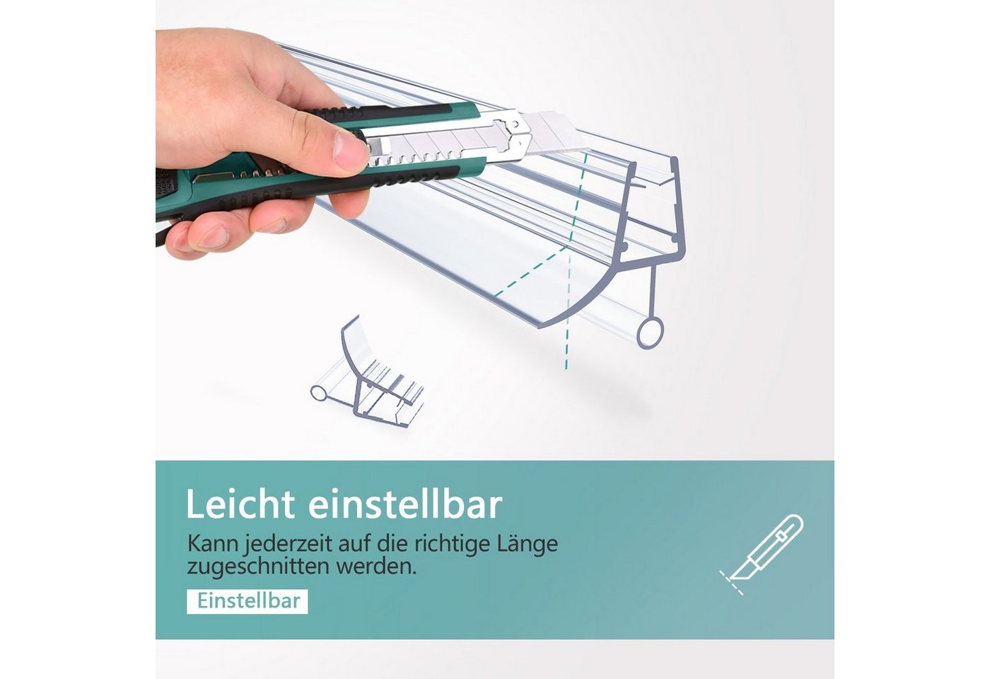 EMKE Duschdichtung EMKE Ersatzdichtung Wasserabweiser Duschdichtung, L: 80 cm, Schwallschutz Duschkabine, Abdichtung für Ihre Duschtür – Bild 5 von 5